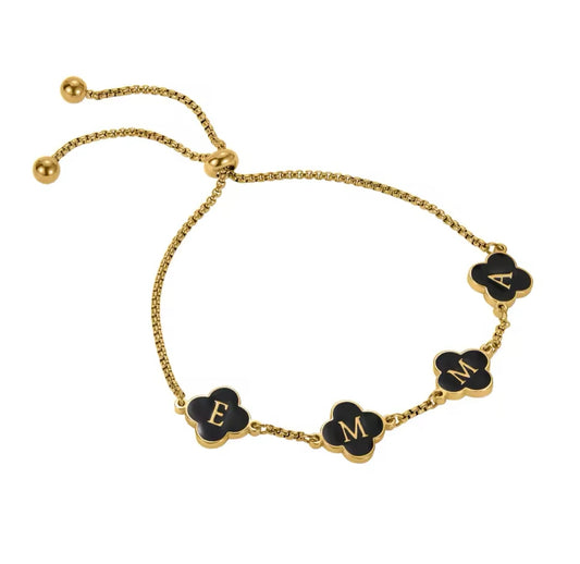Personalised name / initial clover bracelet