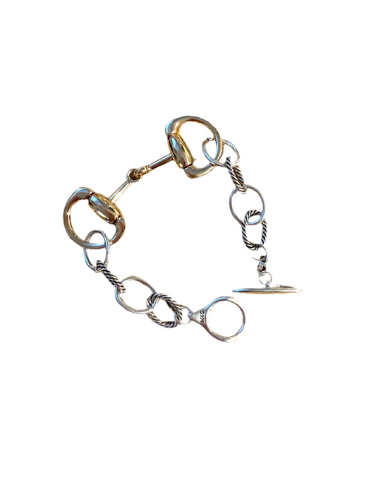 Chunky sterling silver & gold snaffle bracelet