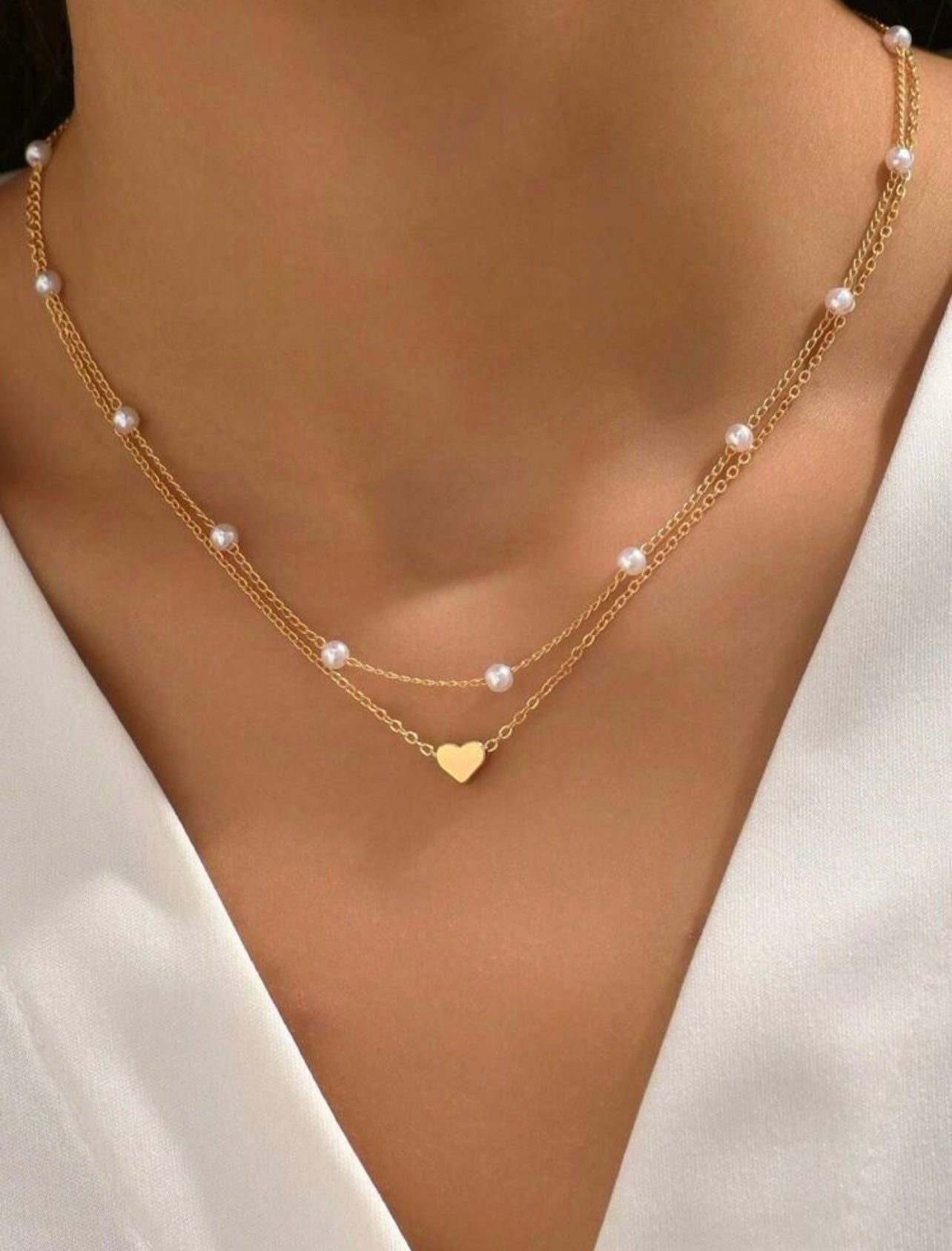 Pearl Layered Hearts Necklace