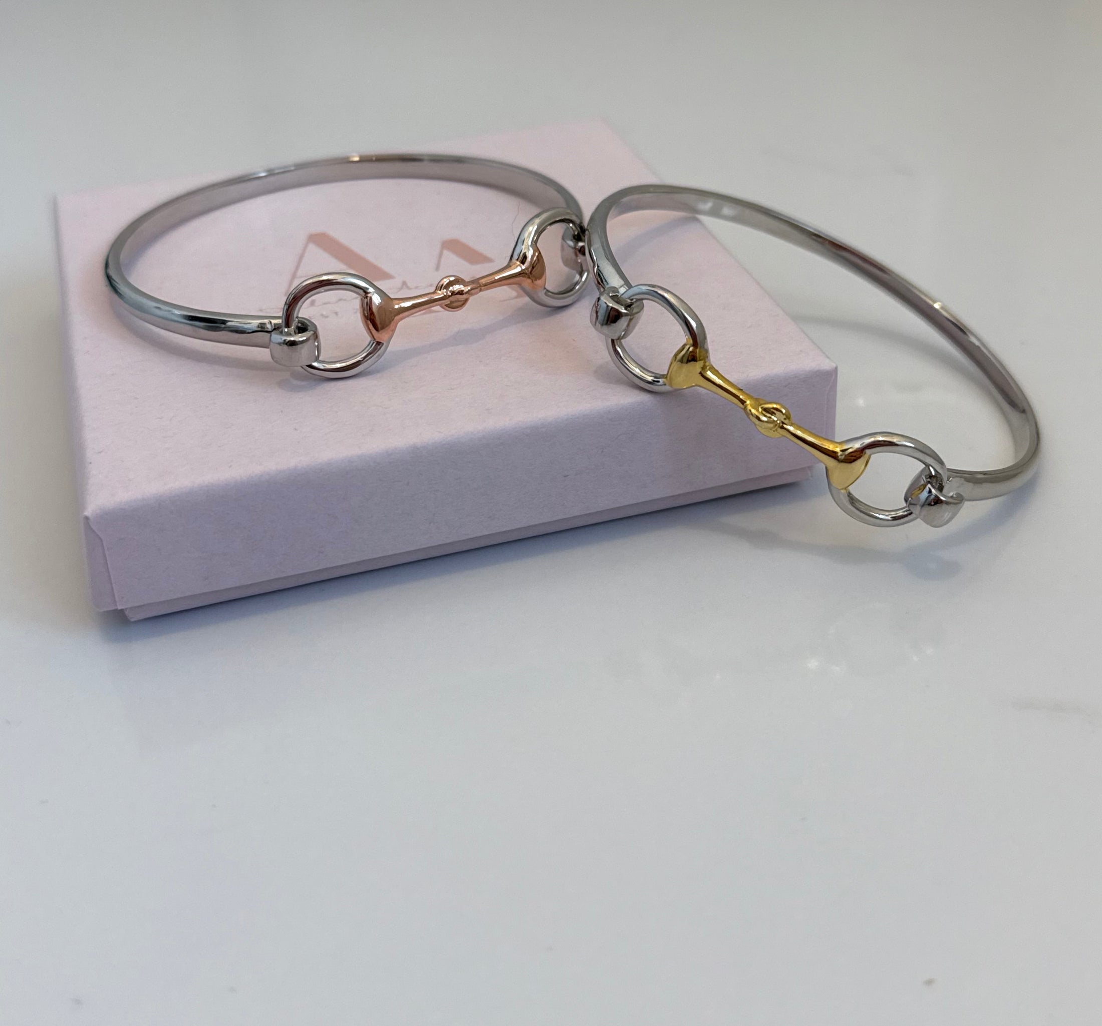 Two tone snaffle clasp bangle