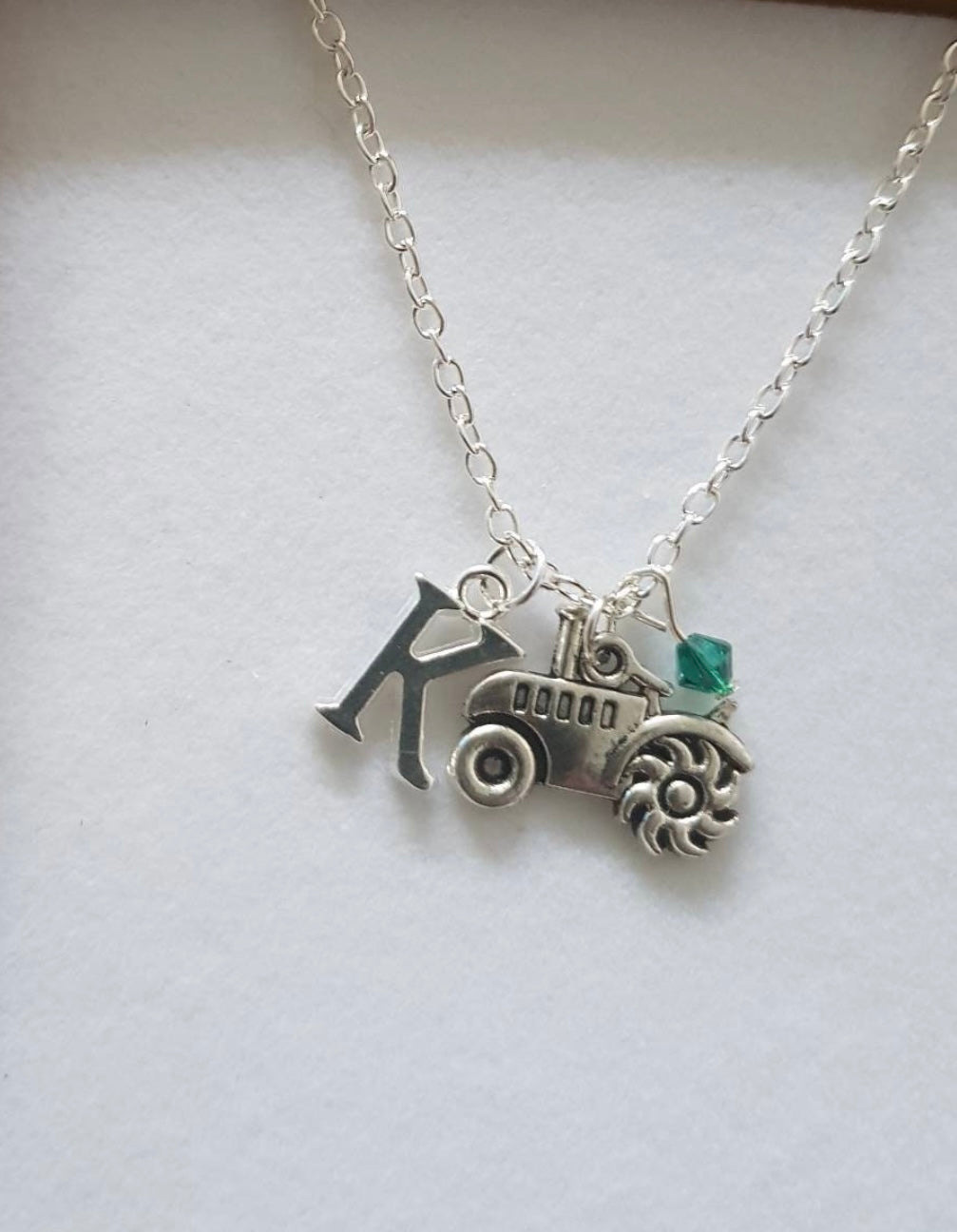 Tractor initial necklace
