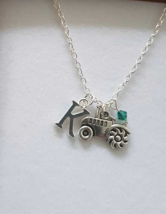 Tractor initial necklace