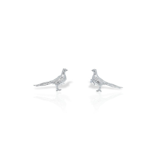 Sterling silver pheasant earrings