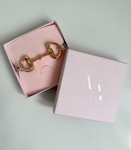 Chunky sterling silver & gold snaffle bracelet